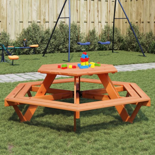 Picknicktafel Voor 4 Kinderen Met Parasol Zeshoekig Vurenhout - Afbeelding 17