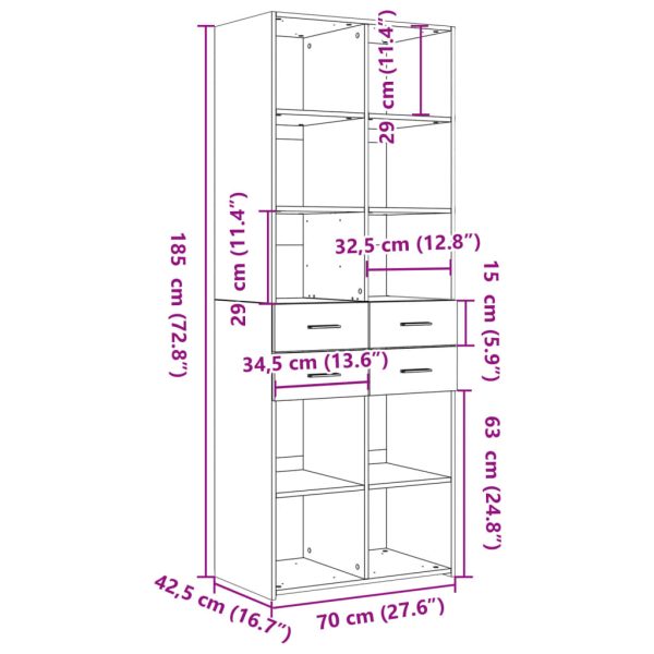 Hoge Kast 70X42,5X185 Cm Bewerkt Hout - Afbeelding 9