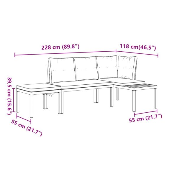 3-Delige Loungeset Met Kussens Gepoedercoat Staal Zwart - Afbeelding 10