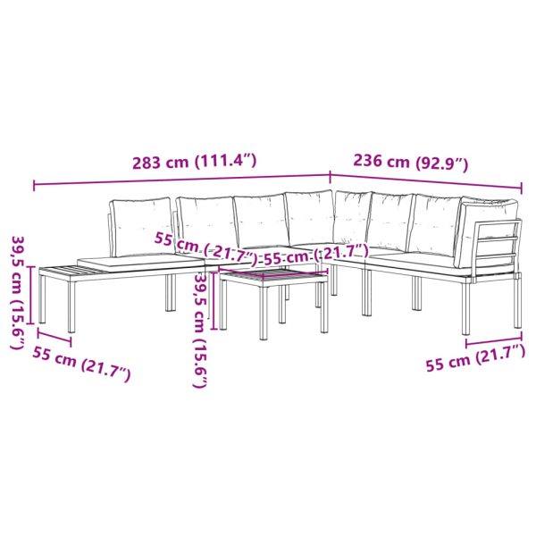 5-Delige Loungeset Met Kussens Gepoedercoat Staal Zwart - Afbeelding 8