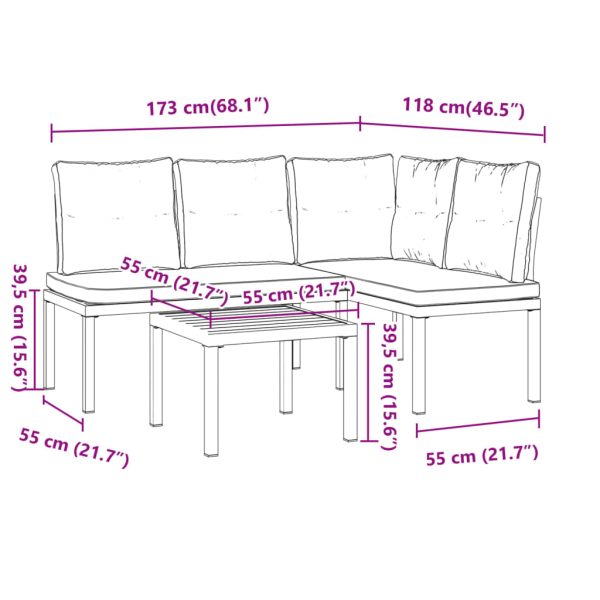 3-Delige Loungeset Met Kussens Gepoedercoat Staal Zwart - Afbeelding 8