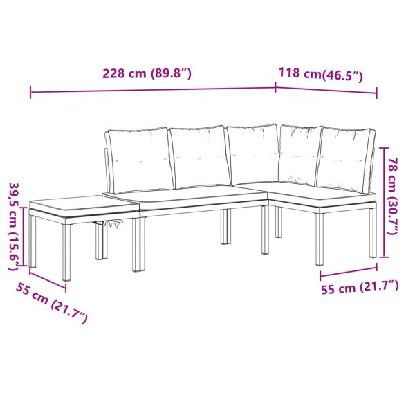 3-Delige Loungeset Met Kussens Gepoedercoat Staal Zwart - Afbeelding 9