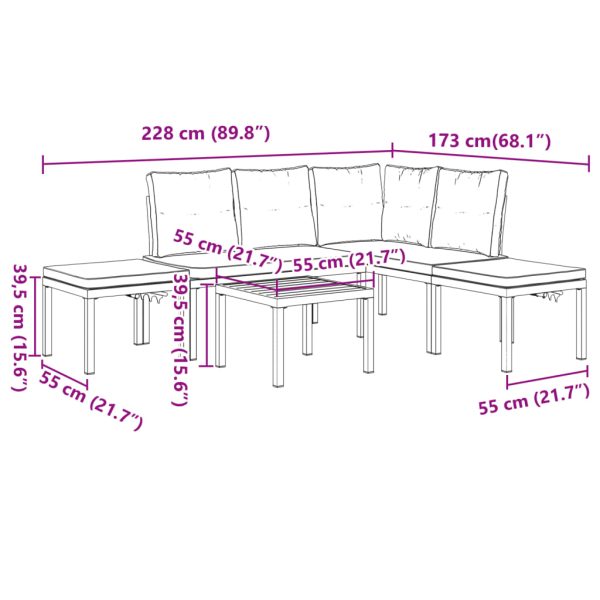 5-Delige Loungeset Met Kussens Gepoedercoat Staal Zwart - Afbeelding 10