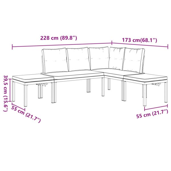 4-Delige Loungeset Met Kussens Gepoedercoat Staal Zwart - Afbeelding 9