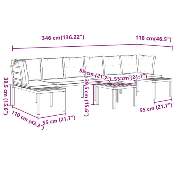 5-Delige Loungeset Met Kussens Gepoedercoat Staal Zwart - Afbeelding 9