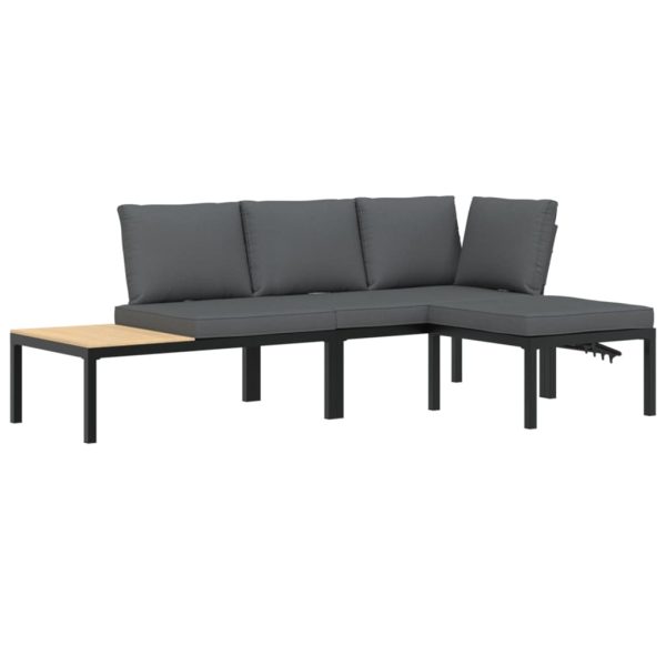 3-Delige Loungeset Met Kussens Aluminium Zwart - Afbeelding 2