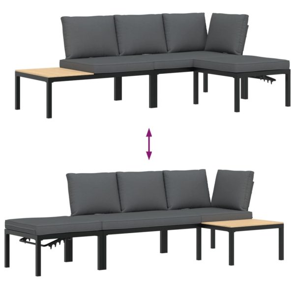 3-Delige Loungeset Met Kussens Aluminium Zwart - Afbeelding 6