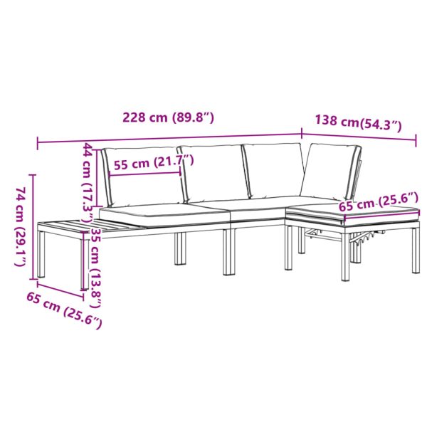 3-Delige Loungeset Met Kussens Aluminium Zwart - Afbeelding 10