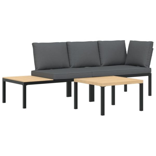 3-Delige Loungeset Met Kussens Aluminium Zwart - Afbeelding 2