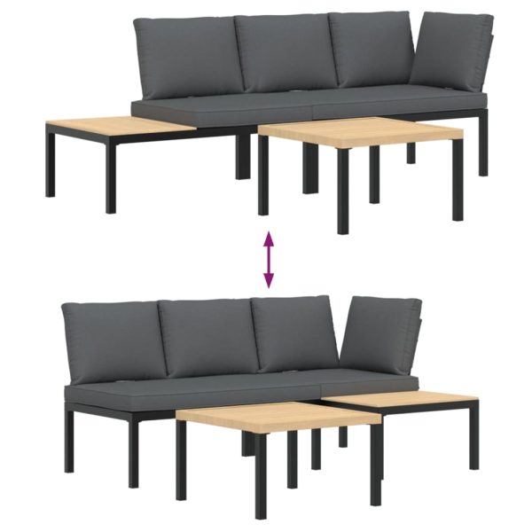 3-Delige Loungeset Met Kussens Aluminium Zwart - Afbeelding 6