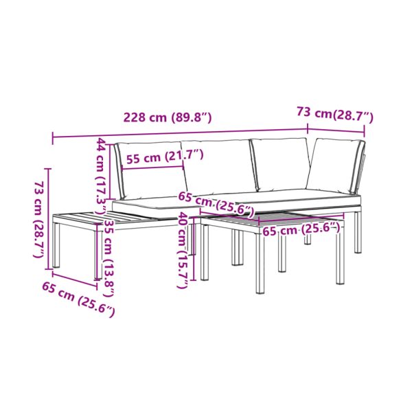 3-Delige Loungeset Met Kussens Aluminium Zwart - Afbeelding 9