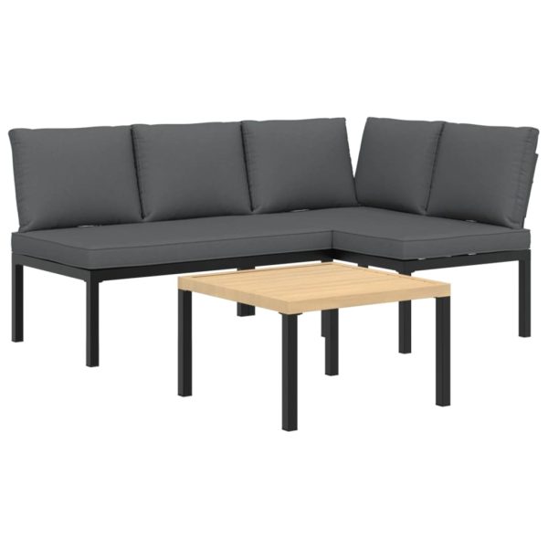 3-Delige Loungeset Met Kussens Aluminium Zwart - Afbeelding 2