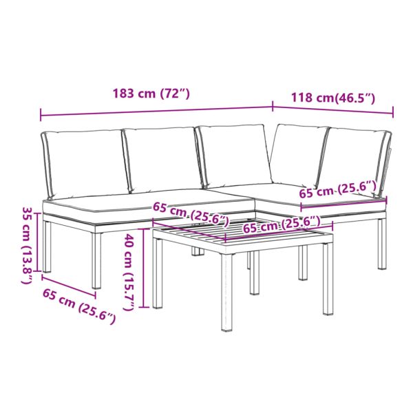 3-Delige Loungeset Met Kussens Aluminium Zwart - Afbeelding 8