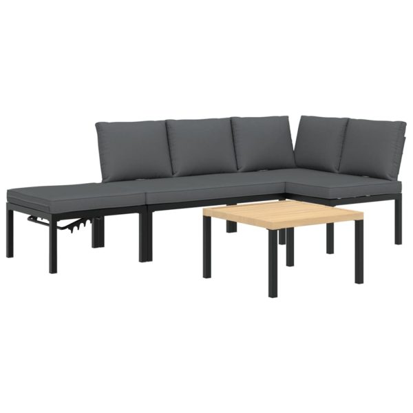 4-Delige Loungeset Met Kussens Aluminium Zwart - Afbeelding 2