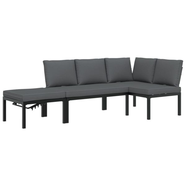 3-Delige Loungeset Met Kussens Aluminium Zwart - Afbeelding 2