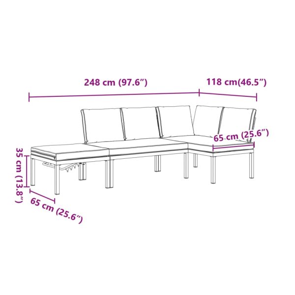 3-Delige Loungeset Met Kussens Aluminium Zwart - Afbeelding 9