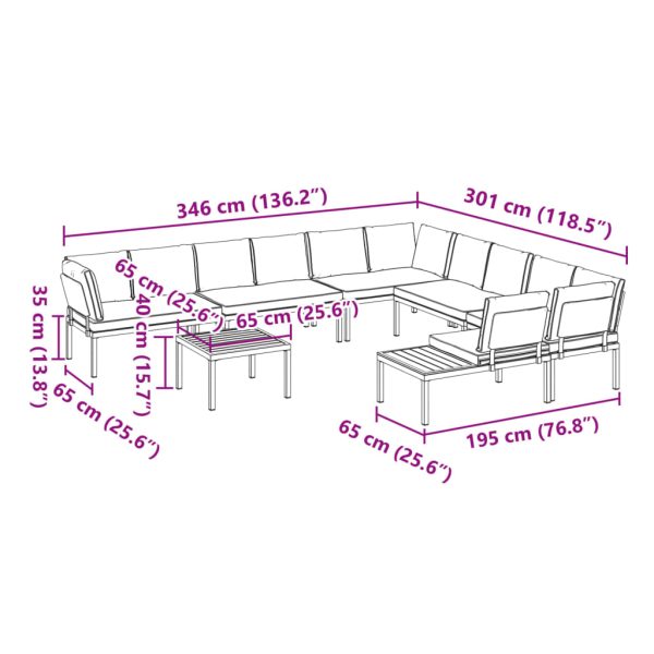 7-Delige Loungeset Met Kussens Aluminium Zwart - Afbeelding 9