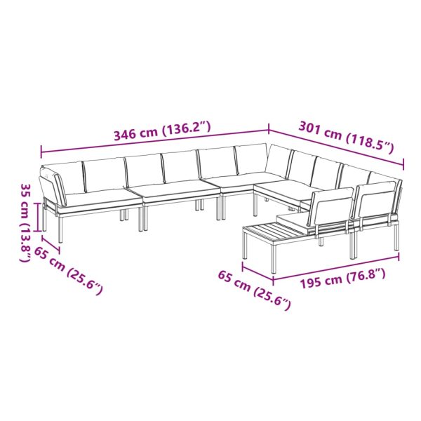 6-Delige Loungeset Met Kussens Aluminium Zwart - Afbeelding 8