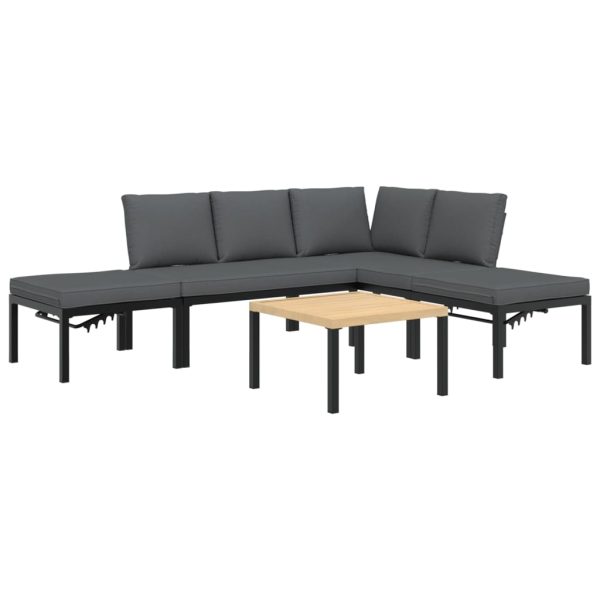 5-Delige Loungeset Met Kussens Aluminium Zwart - Afbeelding 2