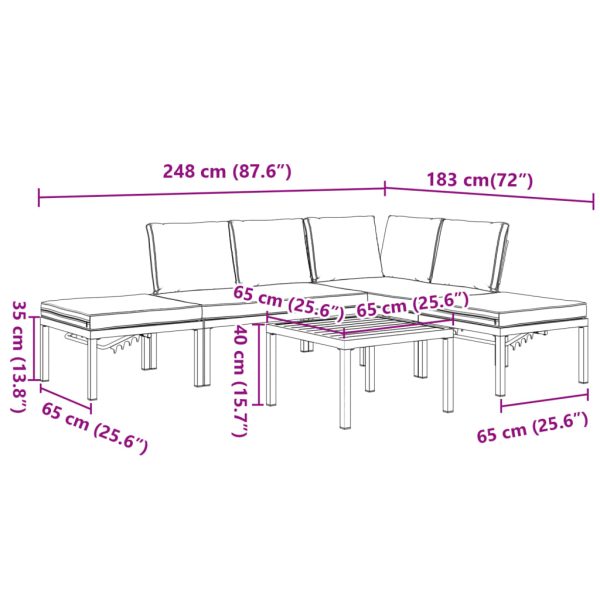 5-Delige Loungeset Met Kussens Aluminium Zwart - Afbeelding 10