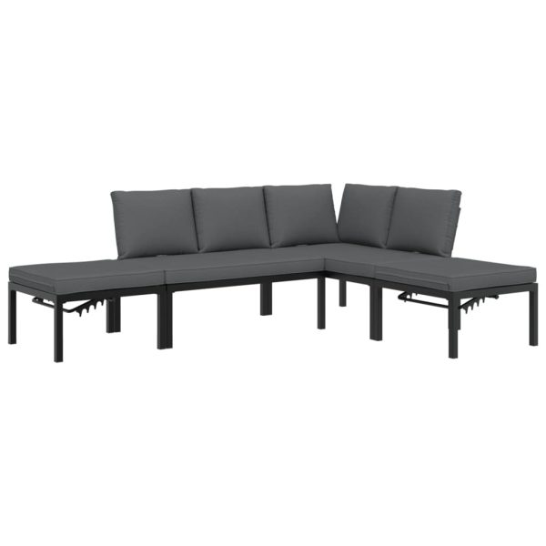 4-Delige Loungeset Met Kussens Aluminium Zwart - Afbeelding 2