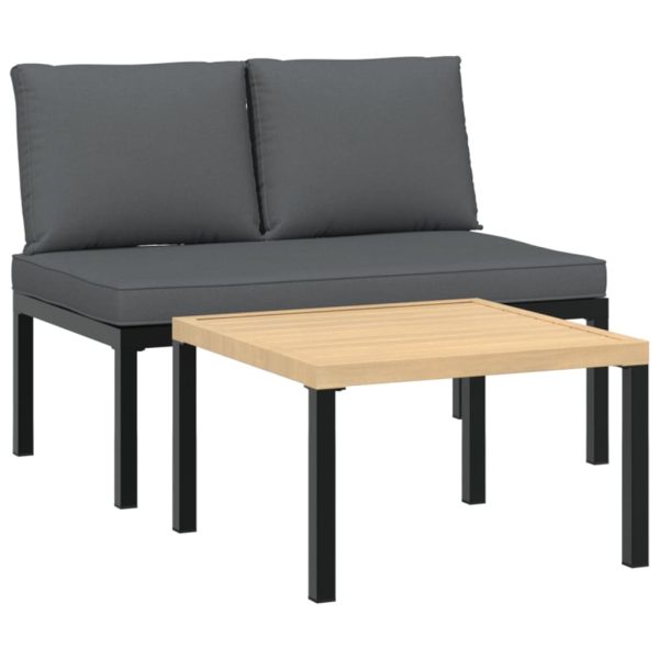 2-Delige Loungeset Met Kussens Aluminium Zwart - Afbeelding 2