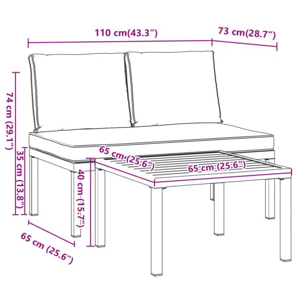 2-Delige Loungeset Met Kussens Aluminium Zwart - Afbeelding 7