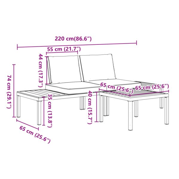 3-Delige Loungeset Met Kussens Aluminium Zwart - Afbeelding 7