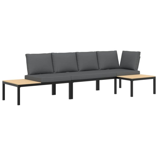 3-Delige Loungeset Met Kussens Aluminium Zwart - Afbeelding 2