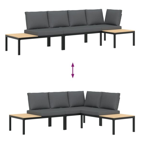 3-Delige Loungeset Met Kussens Aluminium Zwart - Afbeelding 5