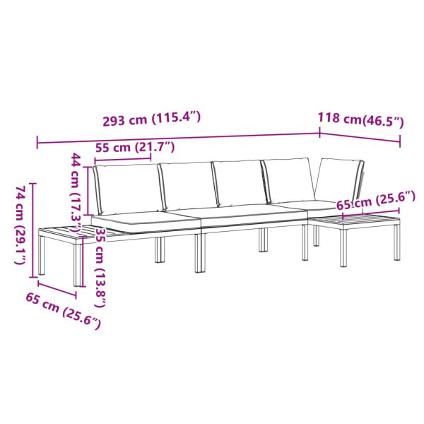 3-Delige Loungeset Met Kussens Aluminium Zwart - Afbeelding 8