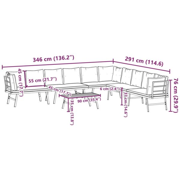 5-Delige Tuinbankenset Met Kussens Gepoedercoat Staal Zwart - Afbeelding 9