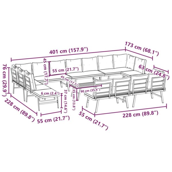 9-Delige Tuinbankenset Met Kussens Gepoedercoat Staal Zwart - Afbeelding 11