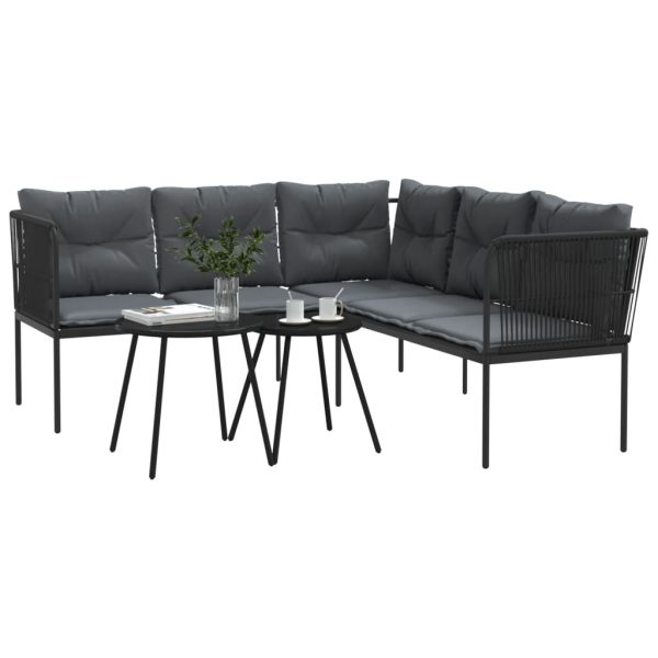 Loungeset Met Kussens Staal En Textileen Zwart - Afbeelding 4