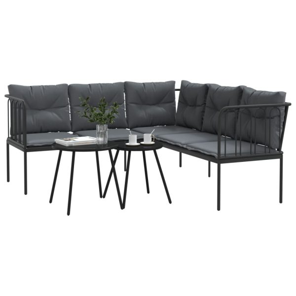 Loungeset Met Kussens Staal En Textileen Zwart - Afbeelding 4