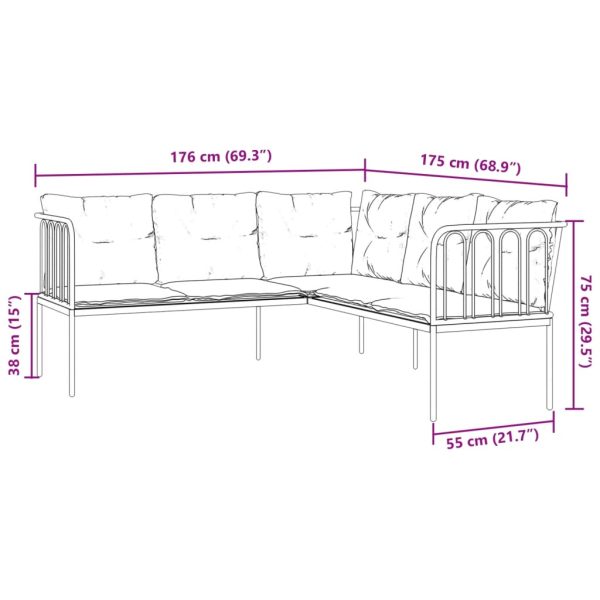 Loungeset Met Kussens Staal En Textileen Zwart - Afbeelding 10