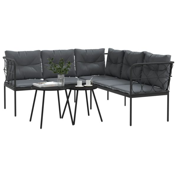 Loungeset Met Kussens Staal En Textileen Zwart - Afbeelding 4