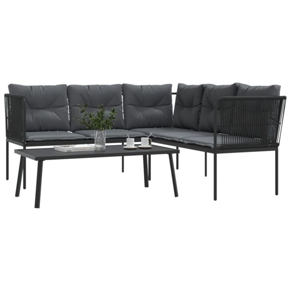 Loungeset Met Kussens Staal En Textileen Zwart - Afbeelding 4