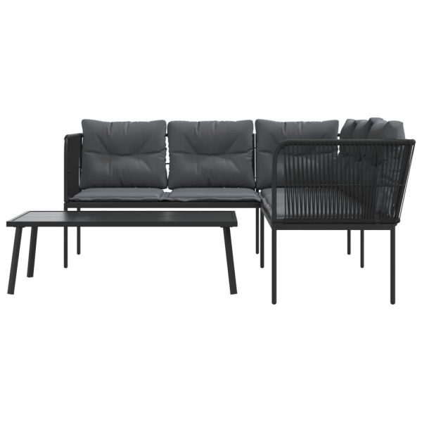 Loungeset Met Kussens Staal En Textileen Zwart - Afbeelding 5