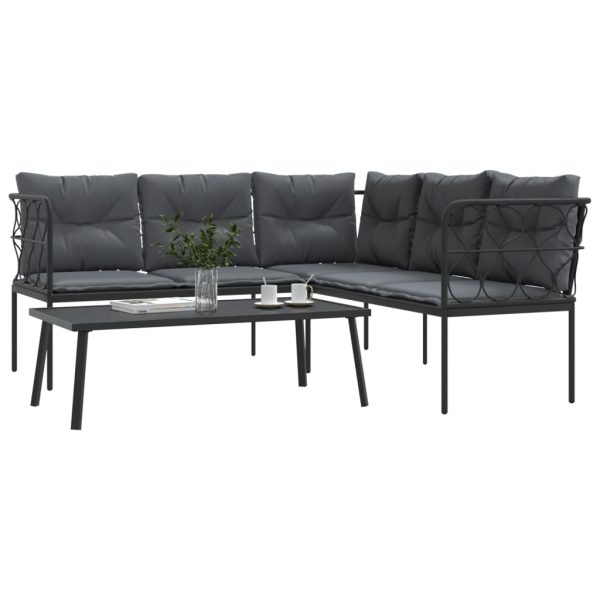 Loungeset Met Kussens Staal En Textileen Zwart - Afbeelding 4