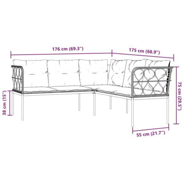 Loungeset Met Kussens Staal En Textileen Zwart - Afbeelding 10