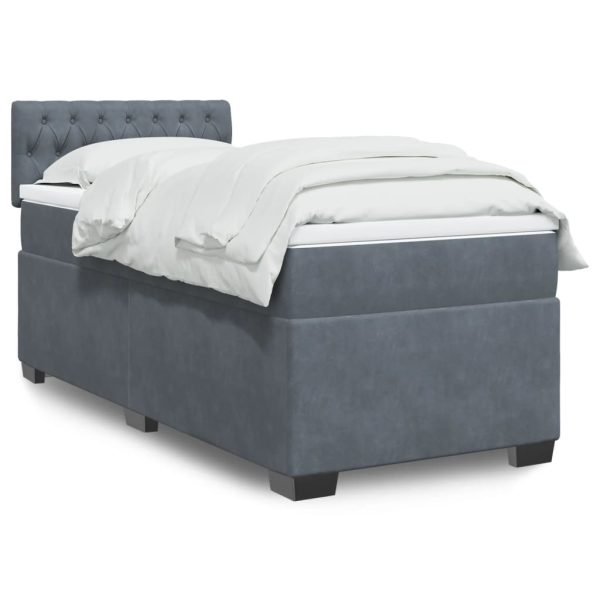 Boxspring Met Matras Fluweel Donkergrijs 1-Persoons (Alleen Au)