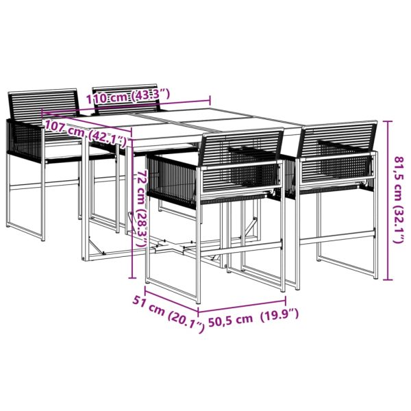 5-Delige Tuinset Met Kussens Poly Rattan Zwart - Afbeelding 9