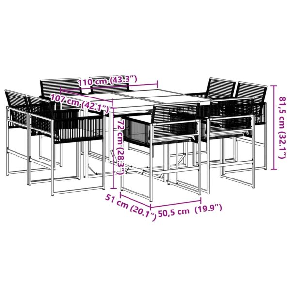 9-Delige Tuinset Poly Rattan Zwart - Afbeelding 8