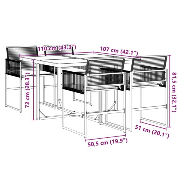 5-Delige Tuinset Met Kussens Poly Rattan Zwart - Afbeelding 9