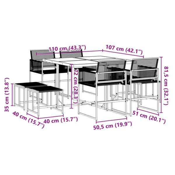 9-Delige Tuinset Poly Rattan Zwart - Afbeelding 11