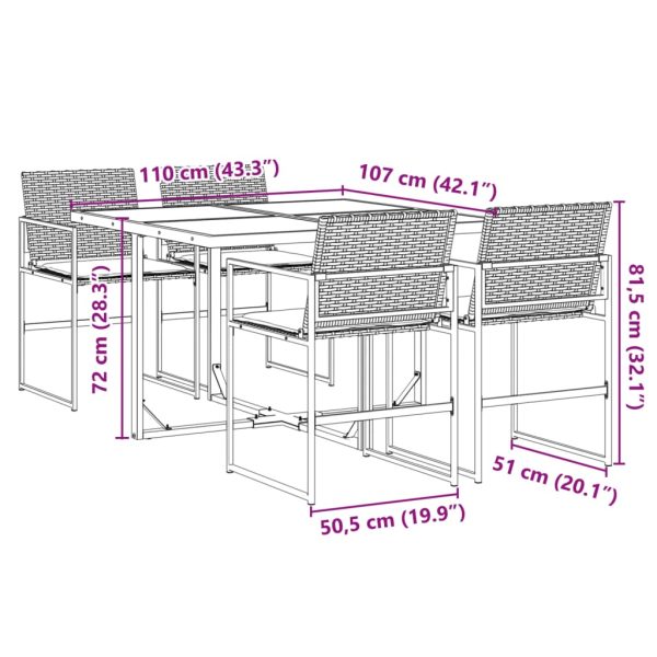 5-Delige Tuinset Met Kussens Poly Rattan Zwart - Afbeelding 9