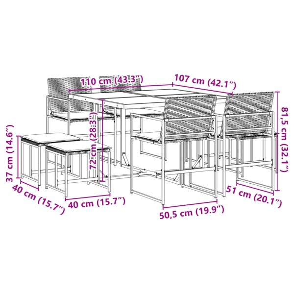 9-Delige Tuinset Poly Rattan Zwart - Afbeelding 11