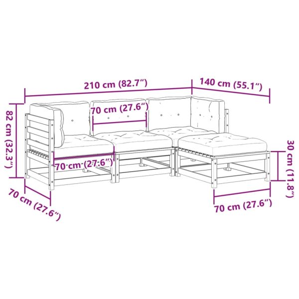 4-Delige Loungeset Met Kussens Massief Grenenhout - Afbeelding 12