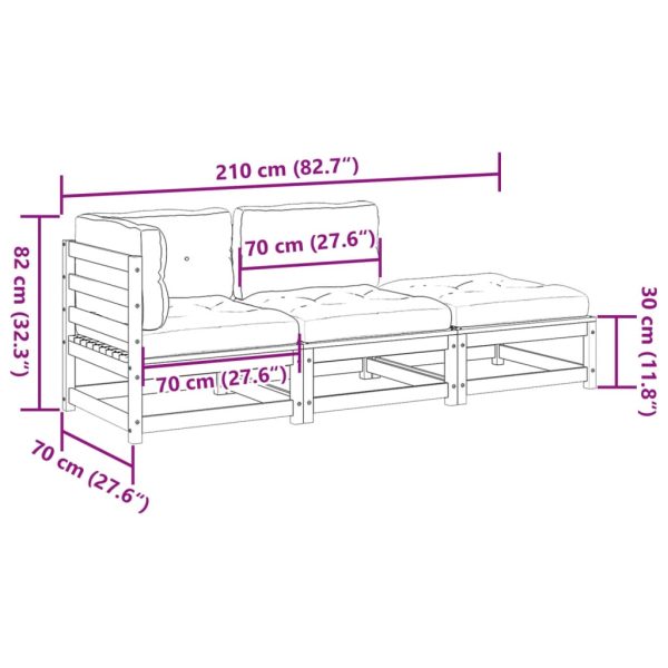 3-Delige Loungeset Met Kussens Massief Grenenhout - Afbeelding 12